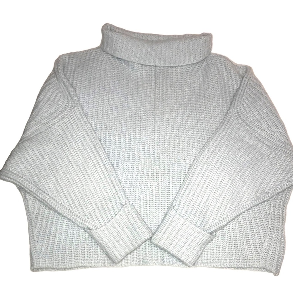 Maeve by Anthropologie Knit Sweater Turtle Cowl Neck Boxy Lt Blue L